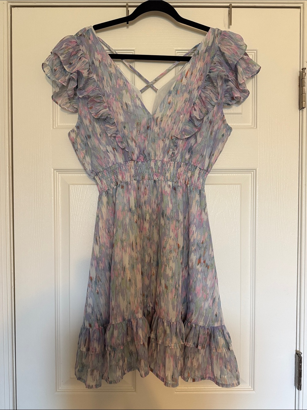Aqua Pastel Blue Ruffle V-Neck Women's Dress